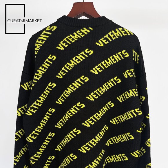 Vetements: RARE Neon All Over Monogram Pattern Logo Knit Fine Wool FW22 - Picture 7 of 16